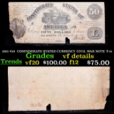 1861 $50  CONFEDERATE STATES CURRENCY CIVIL WAR NOTE T-14 Grades vf details