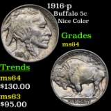 1916-p Buffalo Nickel 5c Grades Choice Unc