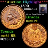 ***Auction Highlight*** 1890 Indian Cent 1c Graded GEM Unc RB By USCG (fc)