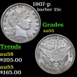 1907-p Barber Quarter 25c Grades Choice AU