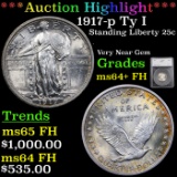 ***Auction Highlight*** 1917-p Ty I Standing Liberty Quarter 25c Graded ms64+ FH By SEGS (fc)