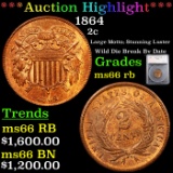 ***Auction Highlight*** 1864 Two Cent Piece 2c Graded ms66 rb By SEGS (fc)