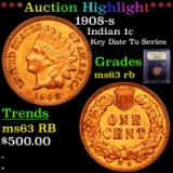 ***Auction Highlight*** 1908-s Indian Cent 1c Graded Select Unc RB By USCG (fc)