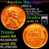***Auction Highlight*** 1911-s Lincoln Cent 1c Graded GEM+ Unc RB By USCG (fc)