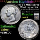 ***Auction Highlight*** 1964-p Mint Error Washington Quarter 25c Graded ms63 By SEGS (fc)