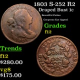 1803 S-252 R2 Draped Bust Large Cent 1c Grades f, fine