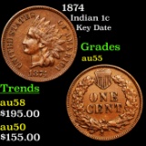 1874 Indian Cent 1c Grades Choice AU