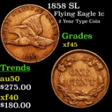 1858 SL Flying Eagle Cent 1c Grades xf+