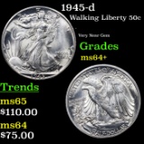 1945-d Walking Liberty Half Dollar 50c Grades Choice+ Unc