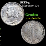 1935-p Mercury Dime 10c Grades Unc Details