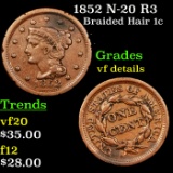 1852 N-20 R3 Braided Hair Large Cent 1c Grades vf details