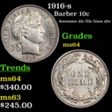 1916-s Barber Dime 10c Grades Choice Unc