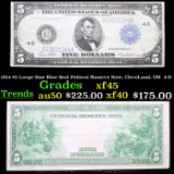 1914 $5 Large Size Blue Seal Federal Reserve Note, CleveLand, OH  4-D Grades xf+