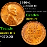 1916-d Lincoln Cent 1c Grades Choice Unc RB