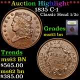 ***Auction Highlight*** 1835 C-1 Classic Head half cent 1/2c Graded Select Unc BN By USCG (fc)