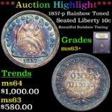 ***Auction Highlight*** 1857-p Rainbow Toned Seated Liberty Dime 10c Graded Select+ Unc By USCG (fc)