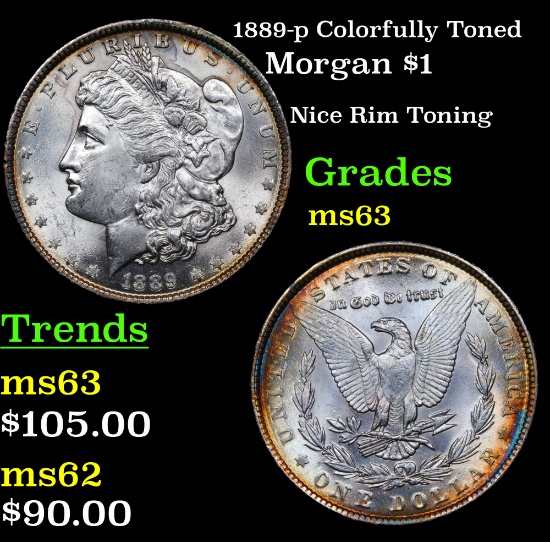 1889-p Colorfully Toned Morgan Dollar $1 Grades Select Unc