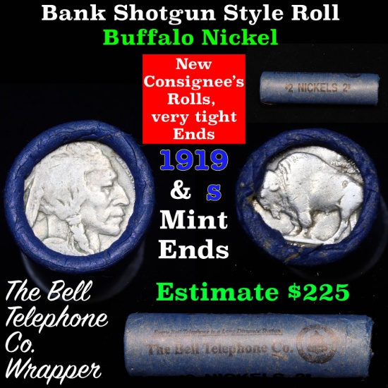 Buffalo Nickel Shotgun Roll in Old Bank Style 'Bell Telephone' Wrapper 1919 & s Mi