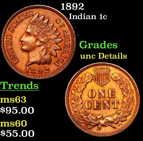 1892 Indian Cent 1c Grades Unc Details