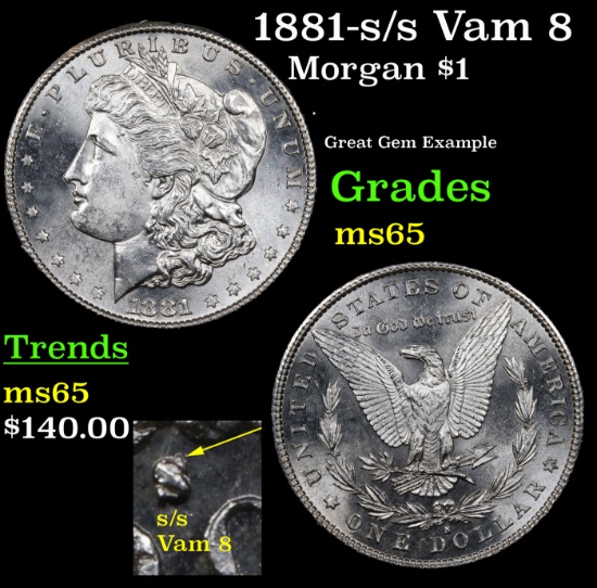 1881-s /s Vam 8  Morgan Dollar $1 Grades GEM Unc