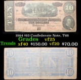 1864 $10 Confederate Note, T68 Grades vf+