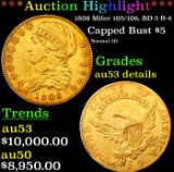 ***Auction Highlight*** 1808 Miler 105/106, BD-3 R-4 Gold Capped Bust Half Eagle 5 Graded au53 detai