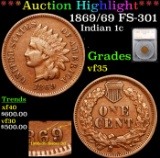 ***Auction Highlight*** 1869/69 FS-301 RPD S-3D Indian Cent 1c Graded vf35 By SEGS (fc)