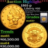***Auction Highlight*** 1861-p Gold Liberty Double Eagle $20 Graded ms64+ By SEGS (fc)