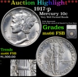 ***Auction Highlight*** 1917-p Mercury Dime 10c Graded ms66 FSB By SEGS (fc)