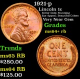 1921-p Lincoln Cent 1c Grades Choice+ Unc RB
