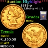 ***Auction Highlight*** 1878-p Gold Liberty Quarter Eagle $2 1/2 Graded Select Unc By USCG (fc)