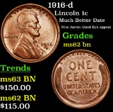 1916-d Lincoln Cent 1c Grades Select Unc BN