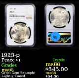 NGC 1923-p Peace Dollar $1 Graded ms65 By NGC