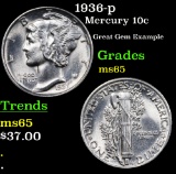 1936-p Mercury Dime 10c Grades GEM Unc