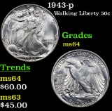 1943-p Walking Liberty Half Dollar 50c Grades Choice Unc