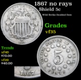1867 no rays Shield Nickel 5c Grades vf++