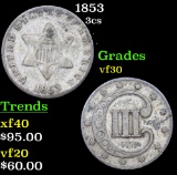 1853 Three Cent Silver 3cs Grades vf++