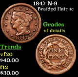 1847 N-9 Braided Hair Large Cent 1c Grades vf details