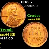1918-p Lincoln Cent 1c Grades Choice Unc RB