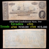 1864 $20 Confederate Note, T67 Grades vf+