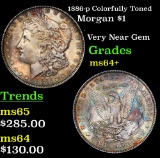 1886-p Colorfully Toned Morgan Dollar $1 Grades Choice+ Unc