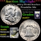 ***Auction Highlight*** 1952-p FS-402 Scarface Franklin Half Dollar 50c Graded Select+ Unc By USCG (