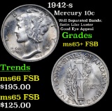 1942-s Mercury Dime 10c Grades GEM+ FSB