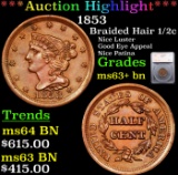 ***Auction Highlight*** 1853 Braided Hair Half Cent 1/2c Graded ms63+ bn By SEGS (fc)