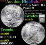 ***Auction Highlight*** 1935-p Vam 1G R5 Peace Dollar $1 Graded ms65+ By SEGS (fc)