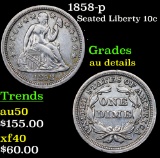 1858-p Seated Liberty Dime 10c Grades AU Details