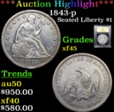 ***Auction Highlight*** 1843-p Seated Liberty Dollar $1 Graded xf+ By USCG (fc)