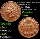 1873 Closed 3 Minor Mint Error Indian Cent 1c Grades xf