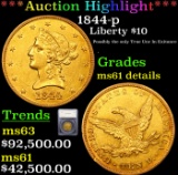 ***Auction Highlight*** 1844-p Gold Liberty Eagle $10 Graded ms61 details By SEGS (fc)