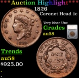 ***Auction Highlight*** 1826 Coronet Head Large Cent 1c Graded au58 By SEGS (fc)